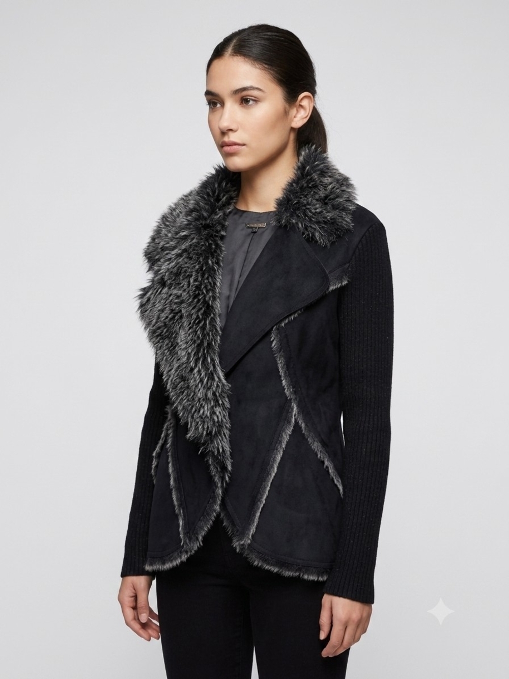 Say What? Black Jacket with Gray Faux Fur Trim